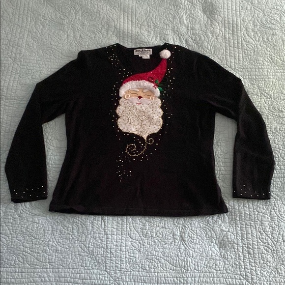 Black Christmas Sweater with Santa Design - Picture 1 of 4
